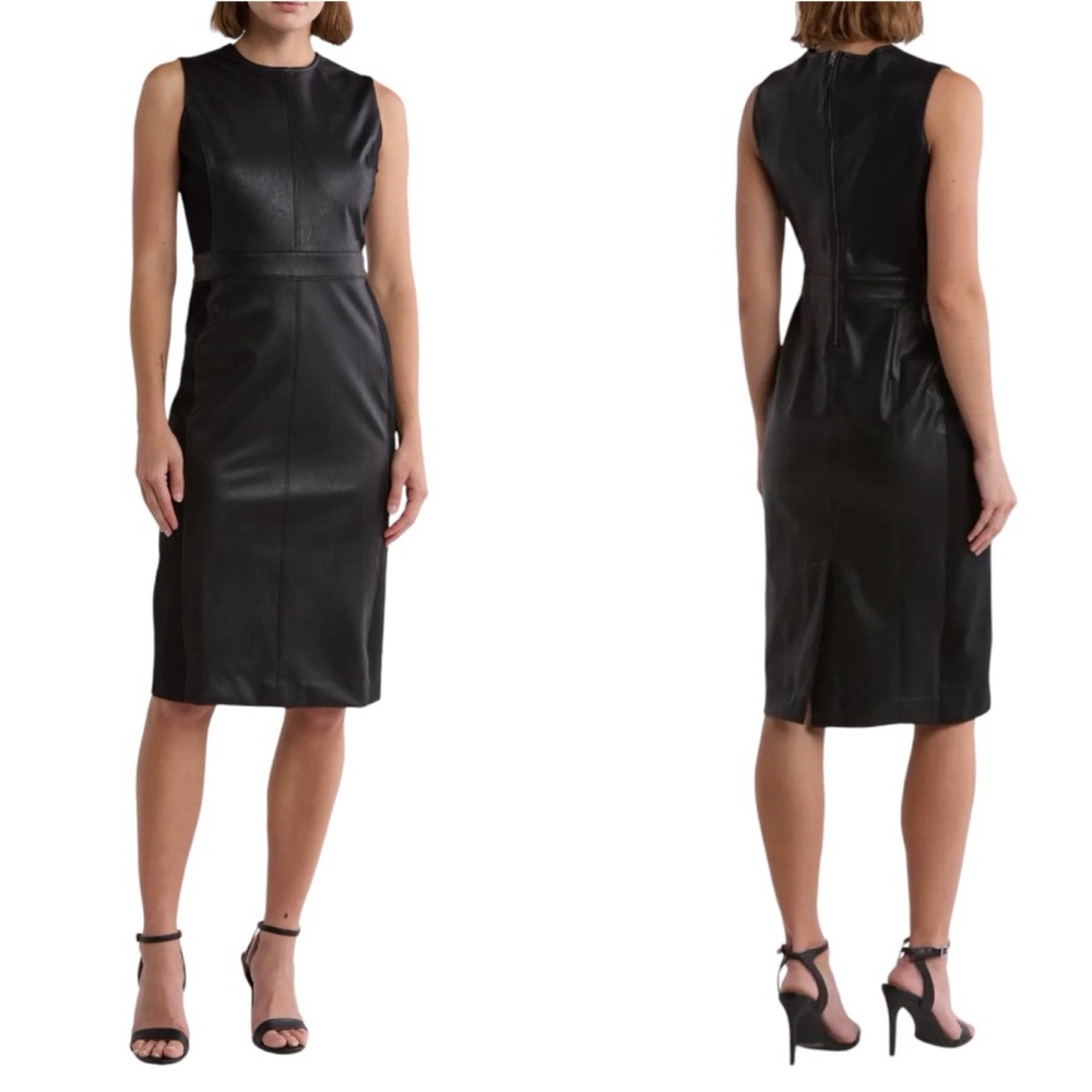 SPANX Leather-Like Combo Fitted Dress - Luxe Black Sz S New with Tags